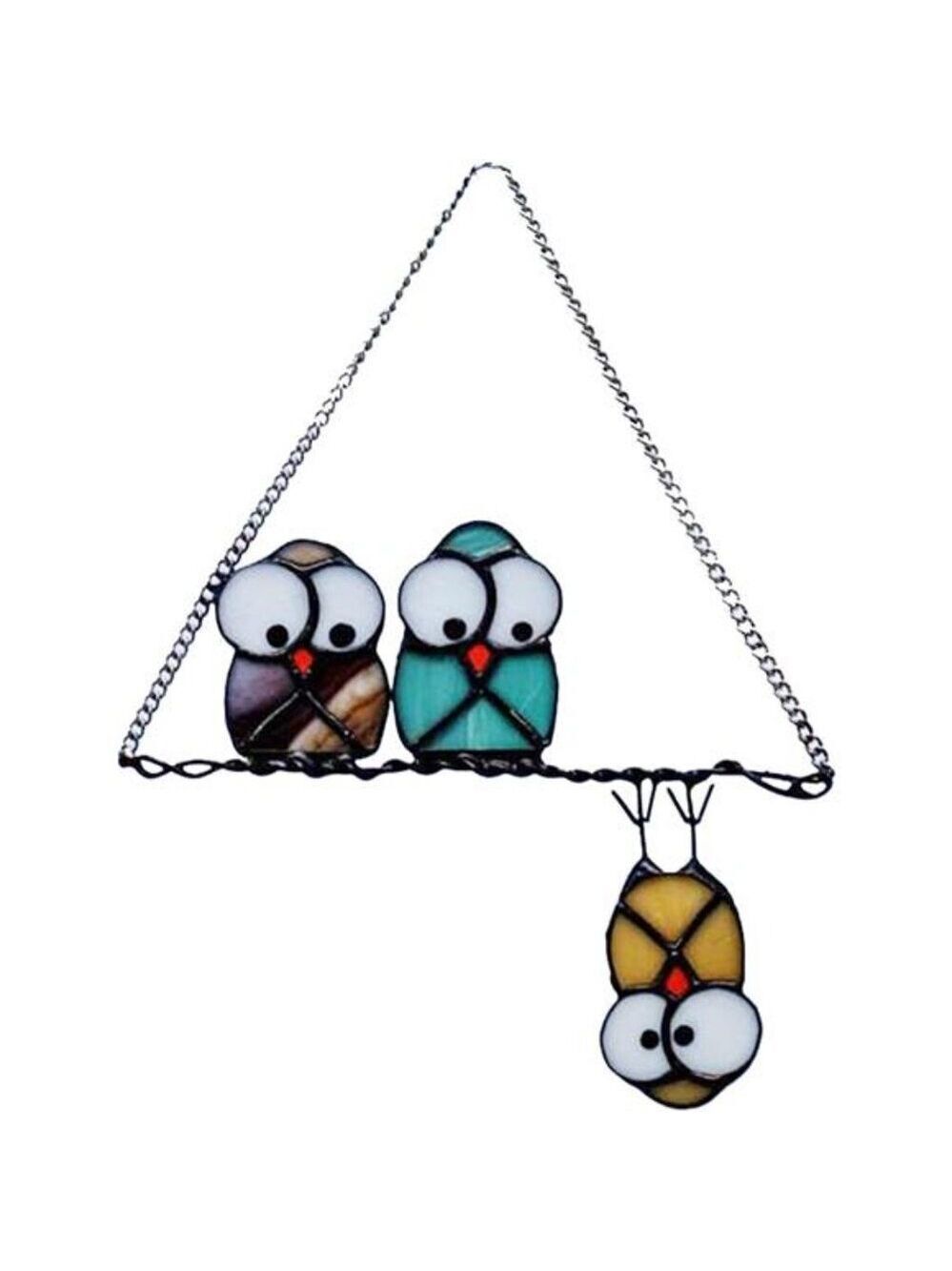 Owl Suncatcher Stained Glass Window Hanging Bird Ornament Home Decor Gift